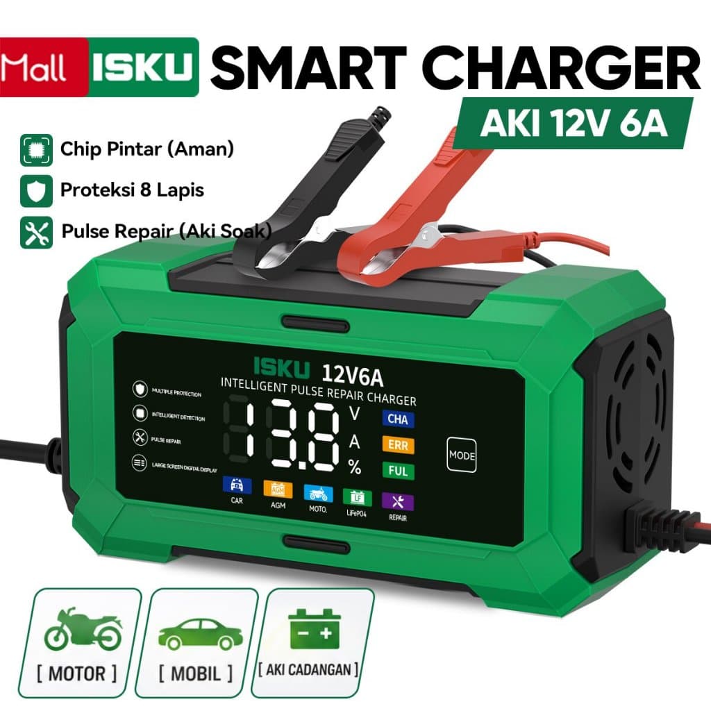 ISKU Smart Charger Aki 12V 6A Pulse Repair 5 Mode