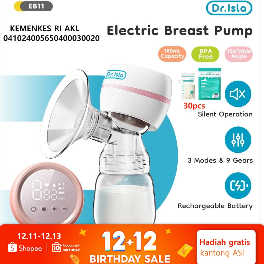 [Free Gift] Dr.isla Pompa ASI Elektrik Tanpa Kabel otomatis Portabel Hisap Kuat breast pump EB11