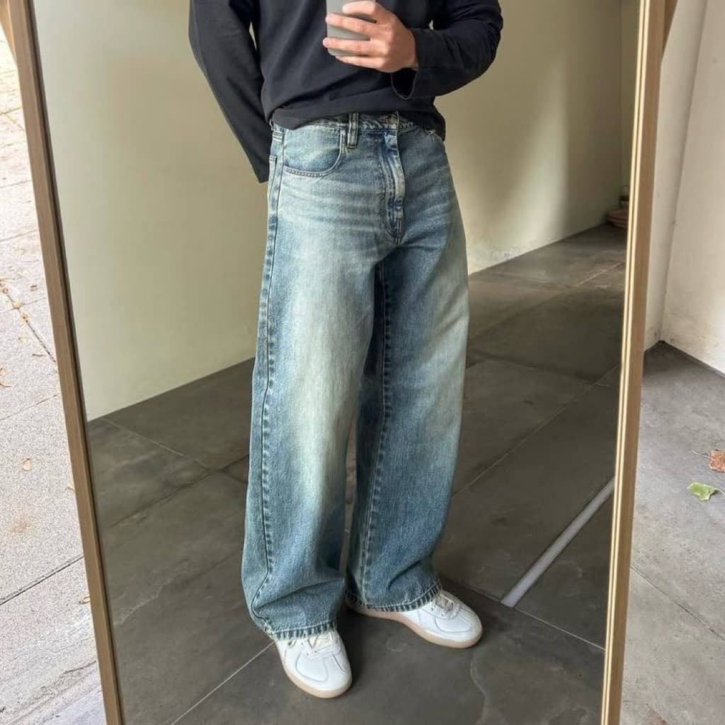 CAPTAIN JESPER - Celana Jeans Wide Leg Wisker Loose Fit