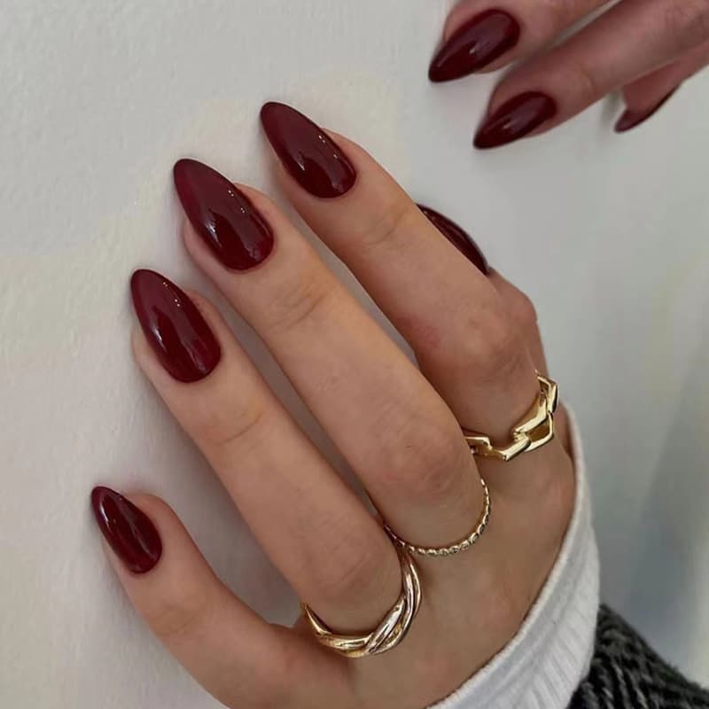 Kuku Palsu Pendek Maroon With Kotak (Free lem jelly) Perawatan Kecantikan Kuku