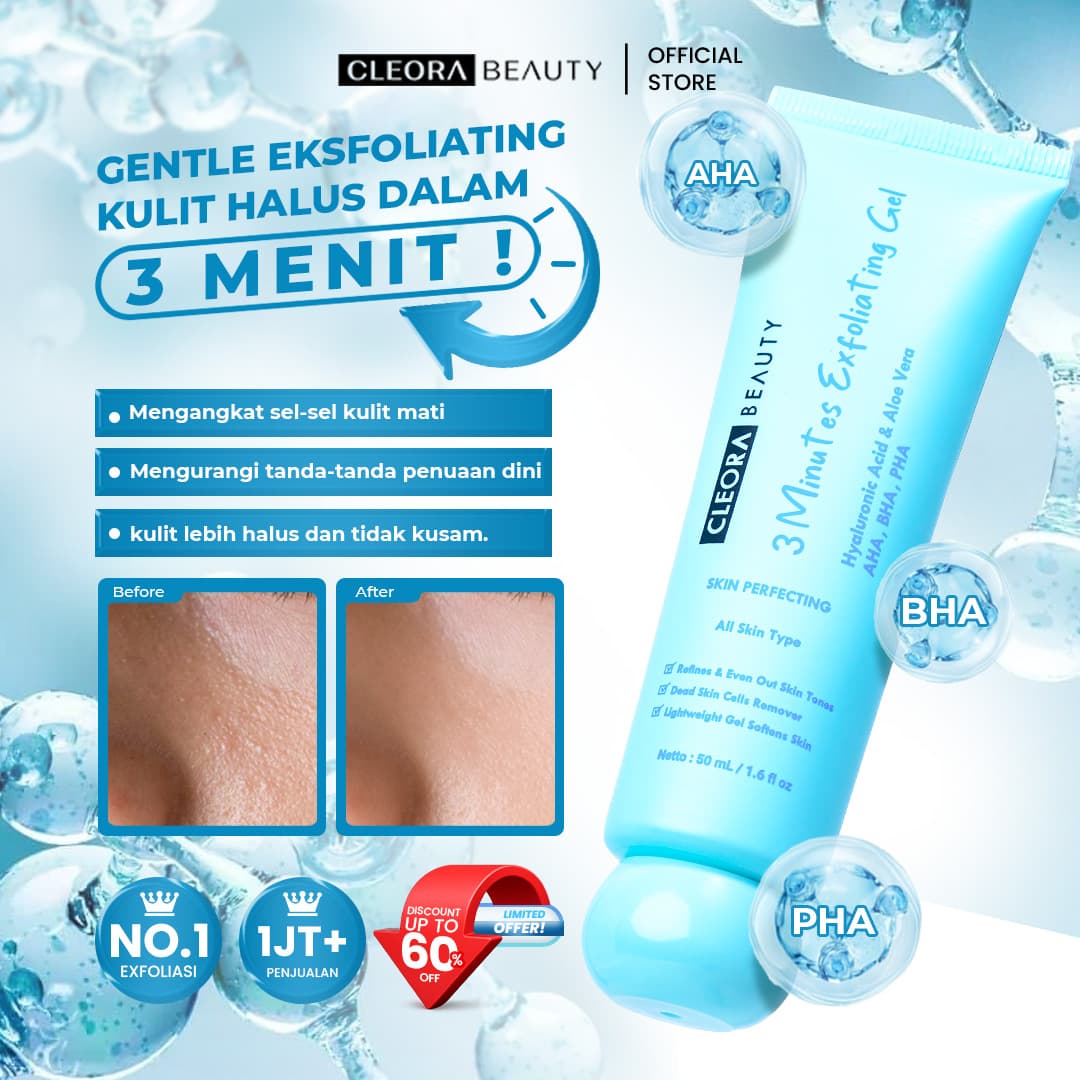 [TERLARIS] Cleora 3 Minutes Exfoliating Gel - Peeling Gel Exfoliasi Wajah With AHA BHA PHA Untuk Wanita dan Pria - Brightening & Mencerahkan Wajah Kusam