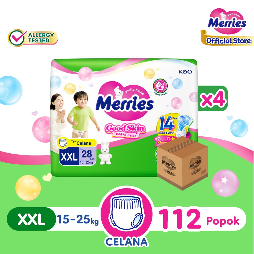Merries Good Skin Pants Popok Perlengkapan Bayi XXL28 x4 (15-25kg) Isi 112 pcs [Karton]