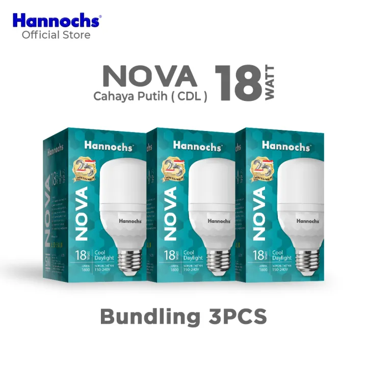 Hannochs Lampu Bohlam LED NOVA 18W Cahaya Putih Paket iis 3pcs