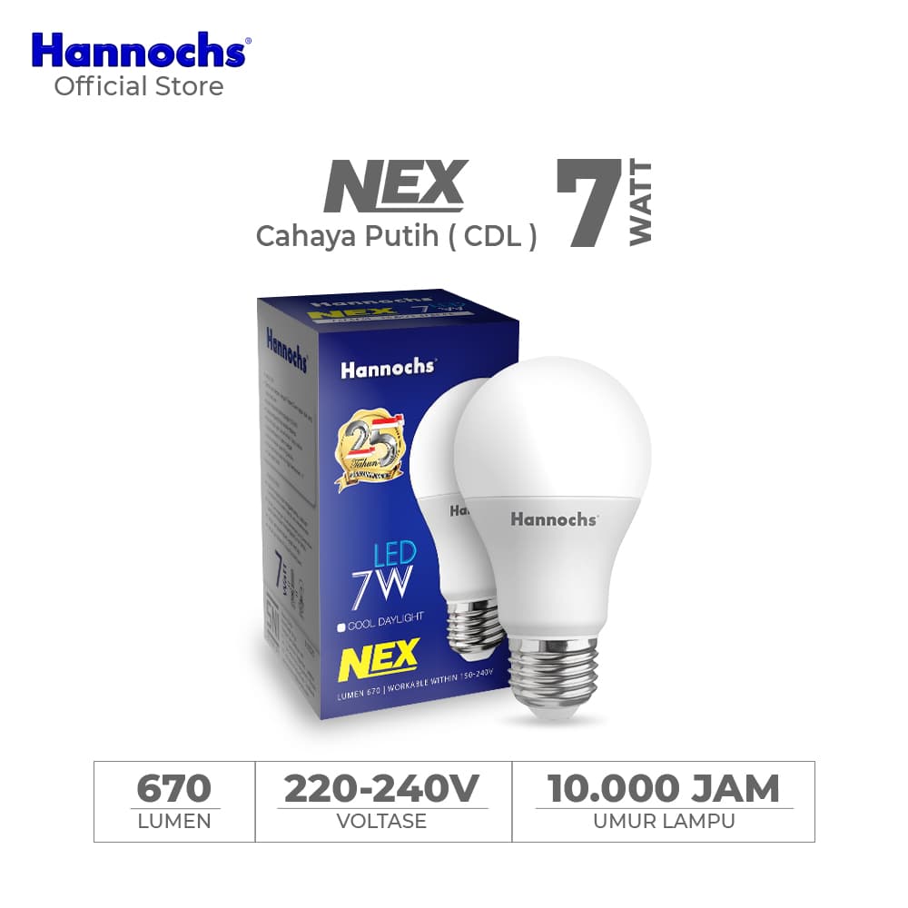 Hannochs Lampu Bohlam NEX 7W Cahaya Putih Paket isi 4pcs