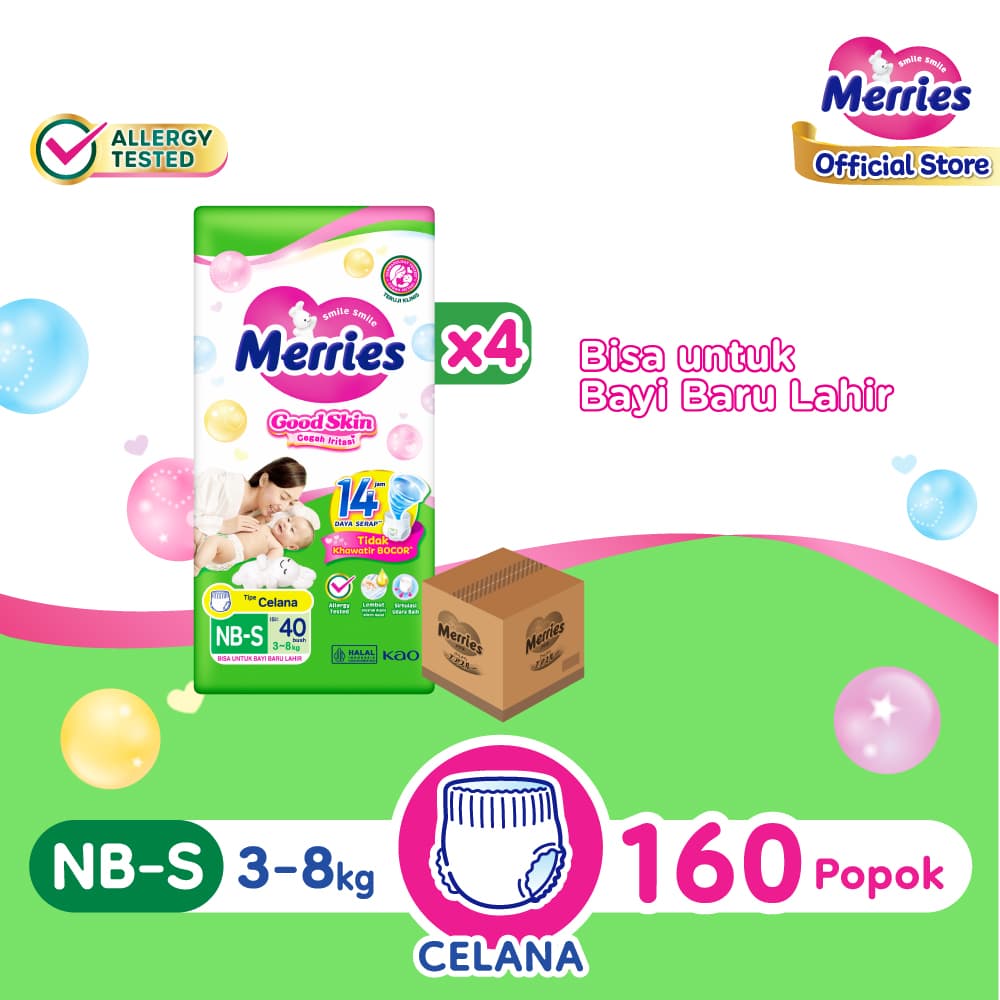 Merries Good Skin Pants Popok Bayi Baru Lahir NB-S40 x4 (3-8kg) isi 160 pcs [Karton]